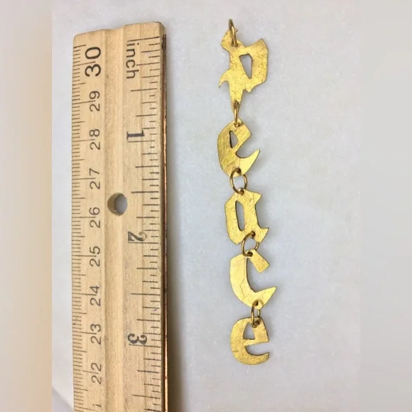 Gold Peace Necklace, handcrafted peace gold tone pendant w/24k gold plated chain - Picture 9 of 15